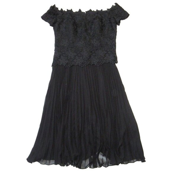 Rickie Freeman for Teri Jon Dresses & Skirts - NWT Rickie Freeman for Teri Jon Off-Shoulder Midi in Black Lace Pleated Dress 12